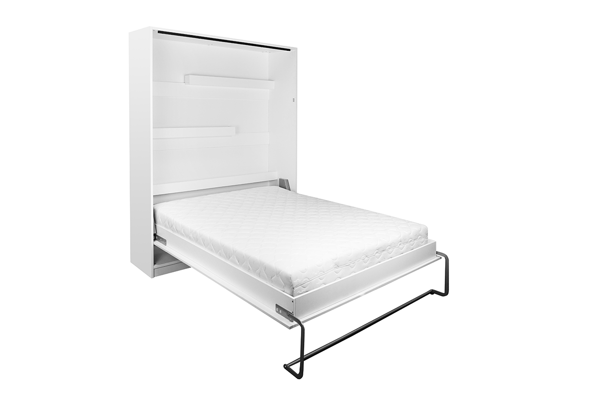 Sklápacia posteľ BOGART. Modern - biely mat 160 x 200 Sklápacia posteľ s policami 