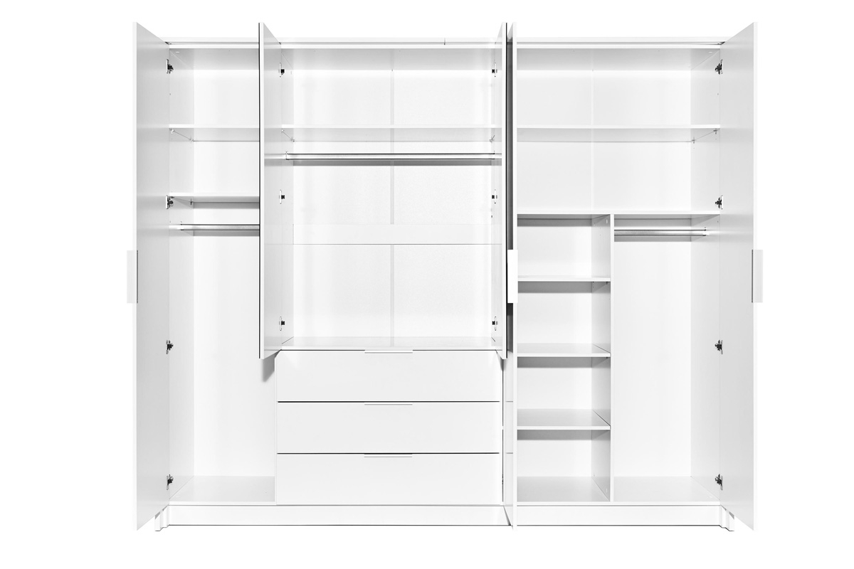 moderní skříň se zrcadlem i trzema zásuvkami Togo 255 cm - Bílá velká Skříň