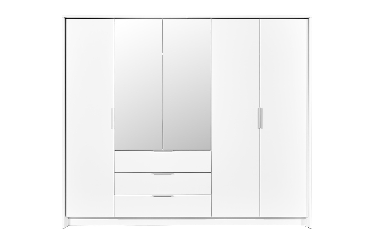 moderní skříň se zrcadlem i trzema zásuvkami Togo 255 cm - Bílá Skříň šatní