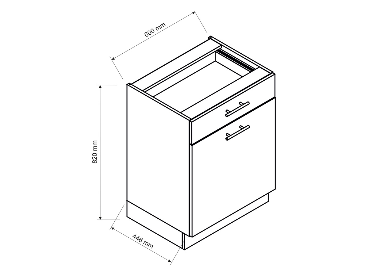 Vita D60 S/1 P/L - Skříňka dolní se zásuvkou kovbox Výkres