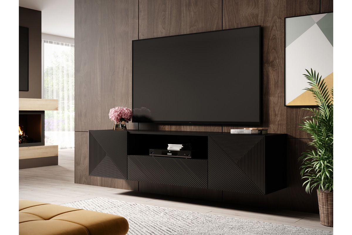 Asha falra szrelhető TV-állvány 167 cm - Matt fekete Skříňka tv závěsná Asha 167 cm - Fekete mat