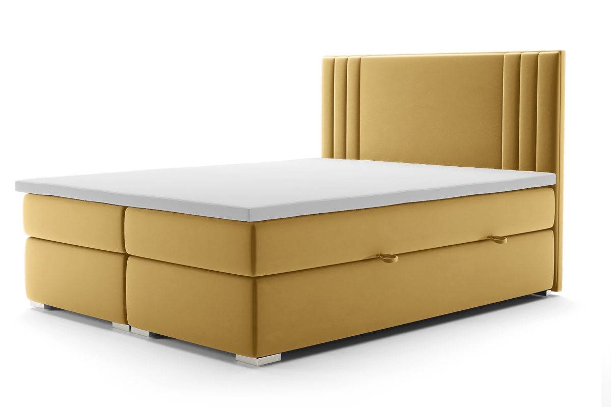 Boxspring posteľ Cyntia 140x200 muszardowe posteľ z materacem