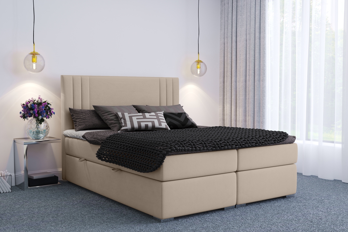 Boxspring postel Cyntia 140x200 béžová postel s dekorativním čelem