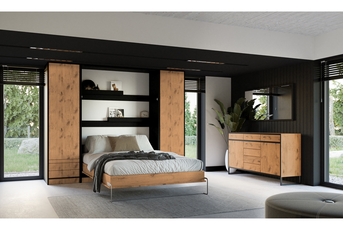 New Elegance függőleges összecsukható ágy 90x200 - fekete/lancelot-tölgy sklápěcí postel loft s komodou