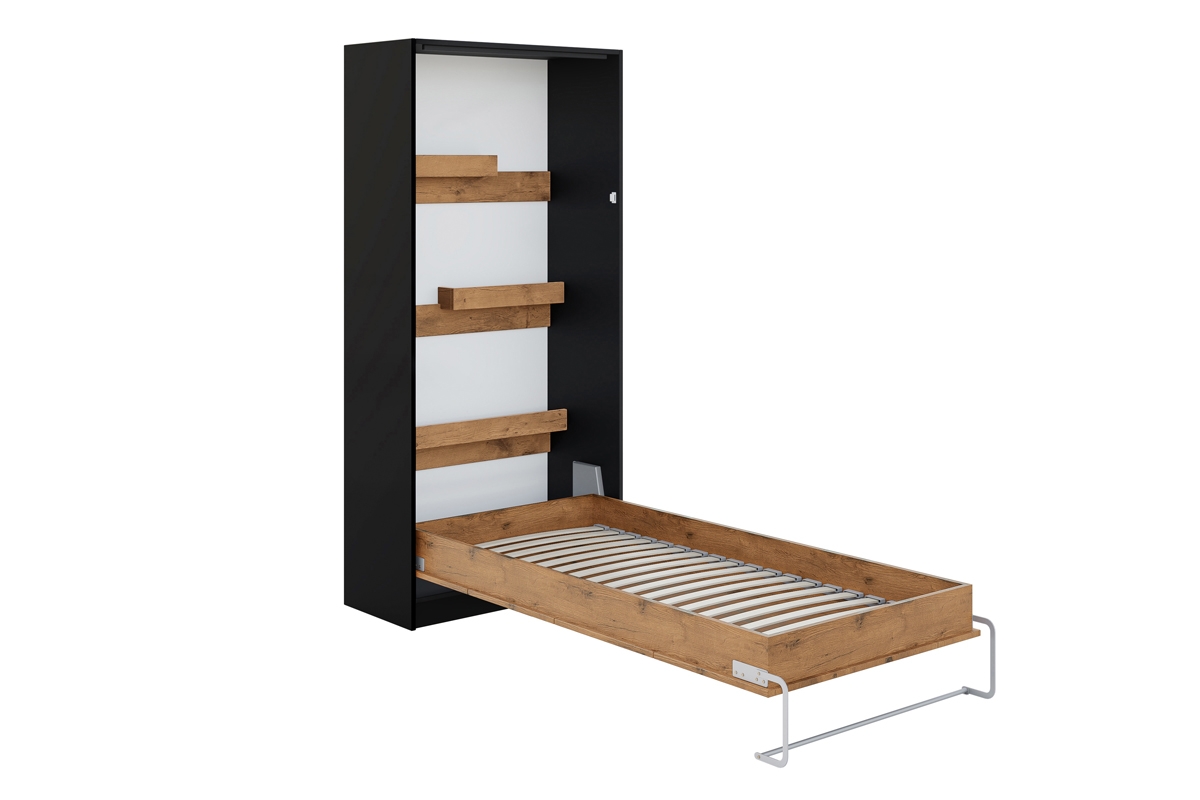Sklápacia posteľ vertikálny Loft 90x200 Basic New Elegance - Čierny / Dub lancelot Praktická posteľ