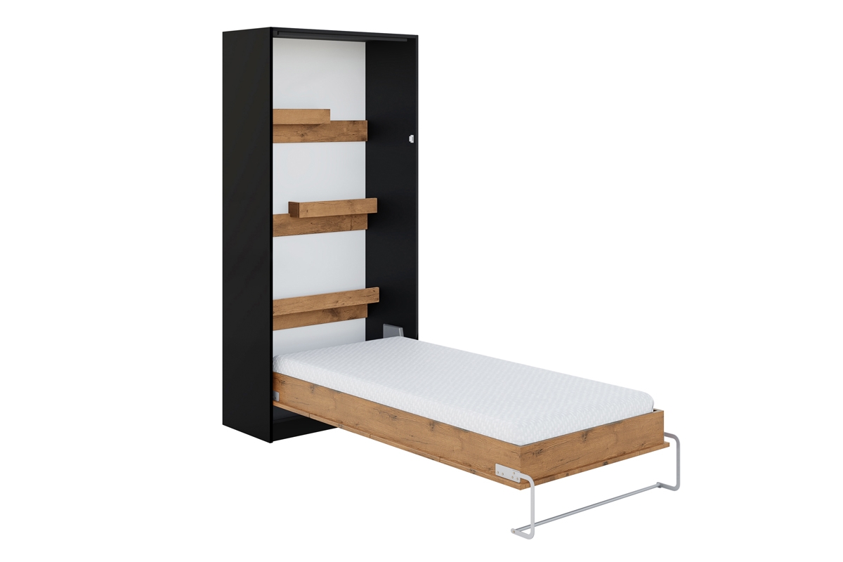 Vertikální sklápěcí postel Loft 90x200 Basic New Elegance - Černý / Dub lancelot sklápěcí postel do jednu osobu