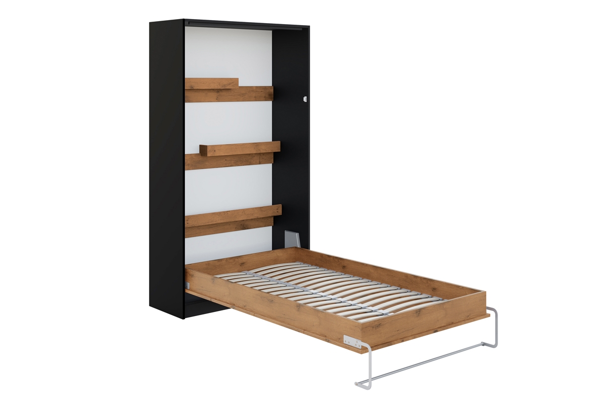 Vertikální sklápěcí postel Basic 120x200 - Černý / Dub lancelot Sklápěcí postel do obývacího pokoje 