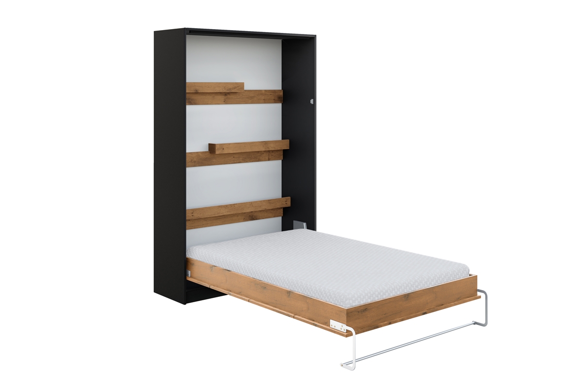 Sklápacia posteľ Basic vertikálna - 140x200 cm - čierna / dub lancelot Posteľ s matracom