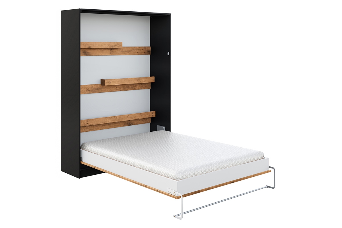 Sklápacia posteľ Modern vertikálna - 160x200 cm - čierny loft / dub lancelot Sklápacia posteľ s policami 