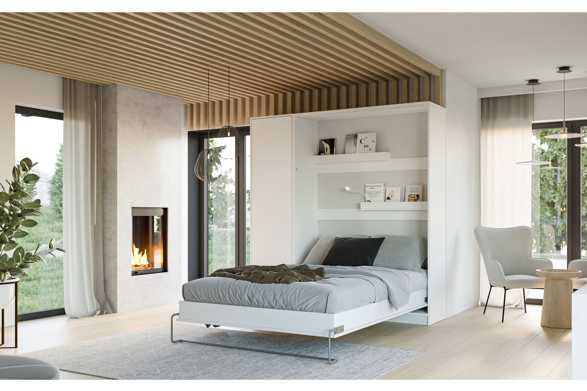 Modern Loft S szekrény függőleges összecsukható ágyhoz - matt fehér sklápěcí postel bílá do ložnice 