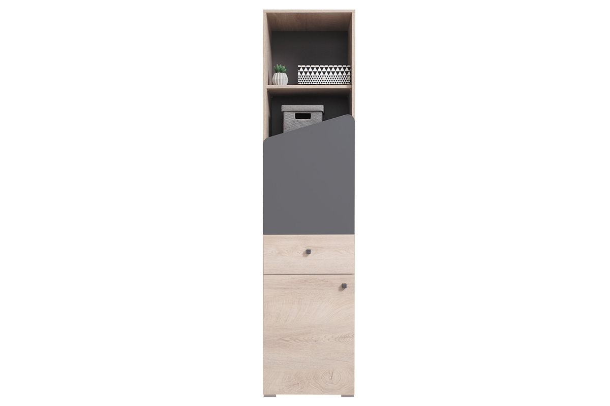 Delta DL5 gyerekbútor szekrény két ajtóval és fiókkal - Tölgy / Antracit Regál do pokoje mládežnického