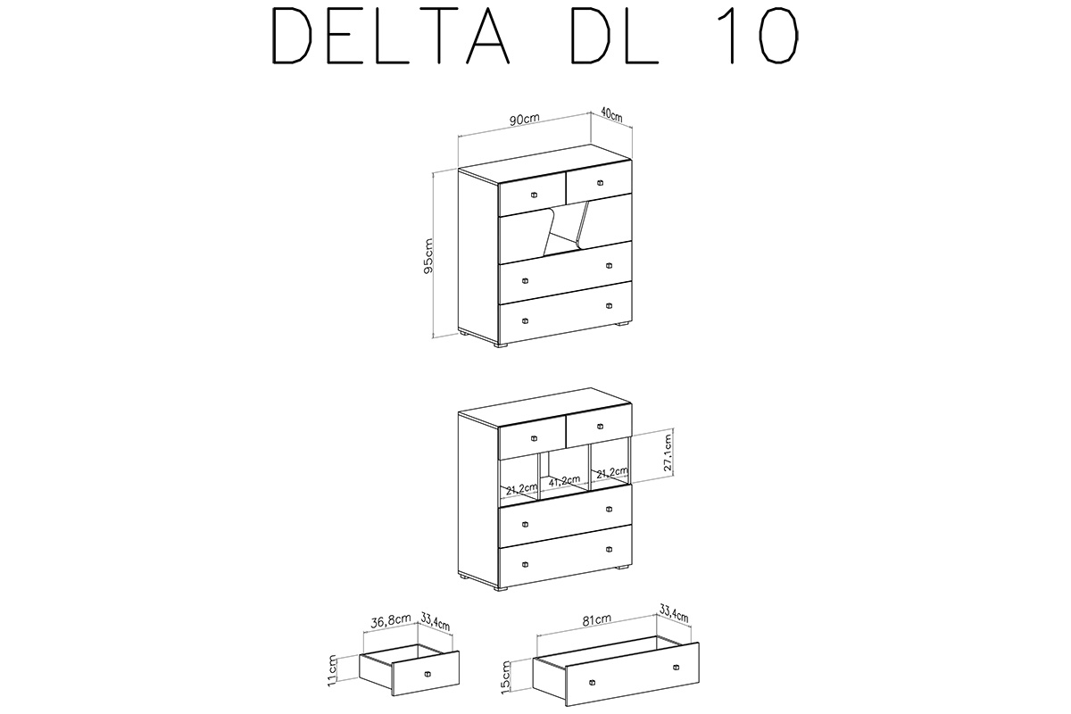 Comodă Delta DL10, 90 cm  cameră pentru tineret cu patru sertare  - Stejar / Antracit Comoda mlodziezowa z czterema szuflami Delta DL10 - Dub / antracit