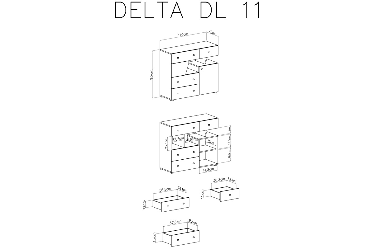 Comoda mládežnická dvoudveřová s čtyřmi zásuvkami a asymetrickým výklenkem Delta DL11 - Dub / Antracitová Comoda mlodziezowa dvoudveřová z czterema szuflami i asymetryczna wneka Delta DL11 - Dub / antracit
