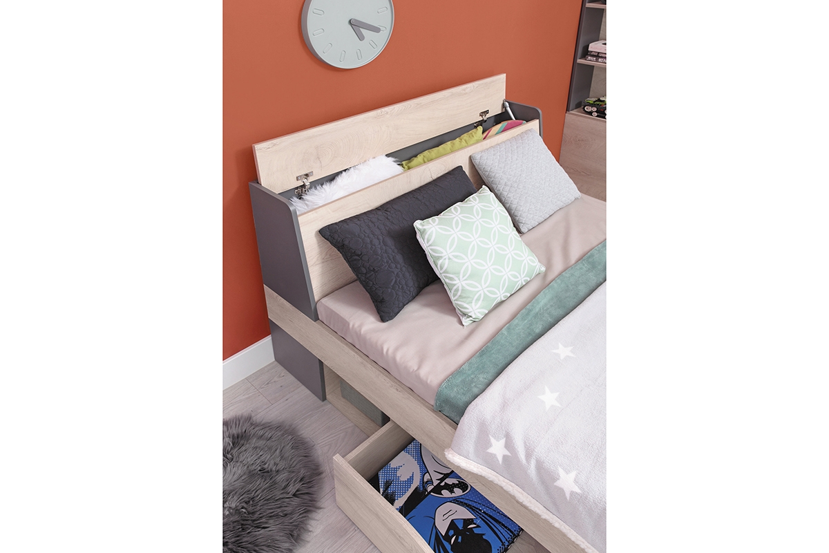Mládežnícka posteľ 120 x 200 Delta DL14 L/P - dub / antracit - Meblar Komfortná posteľ