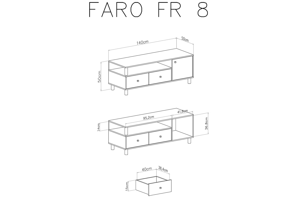 Skříňka tv Faro FR8 - Alb lux / stejar artizanal / šedý Skříňka RTV Faro FR8 - Alb lux / stejar artizanal / šedý - schemat