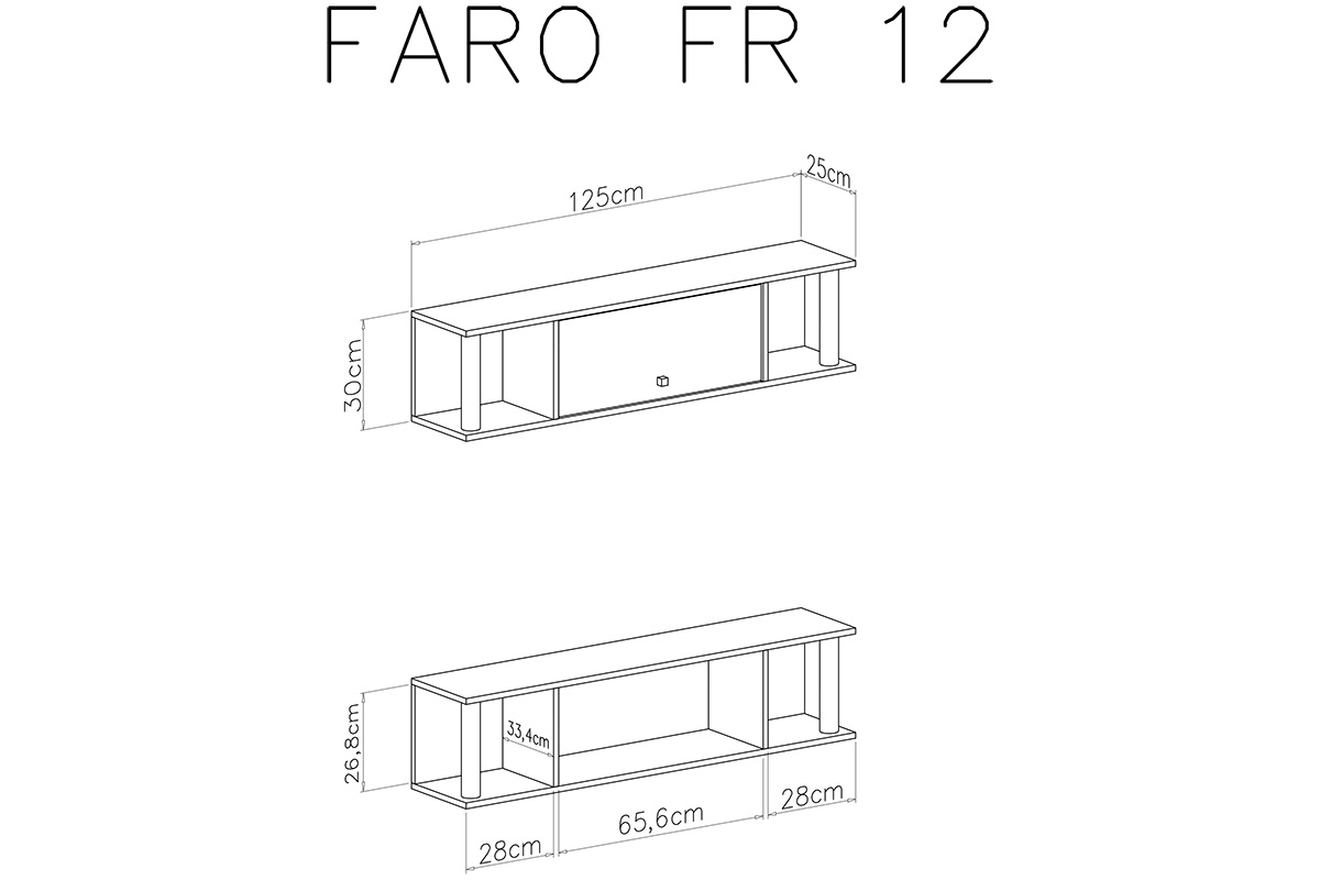 Faro FR12 falipolc szekrénnyel - lux fehér / artisan tölgy Police závěsná se skříňkou Faro FR12 - Bílý lux / Dub artisan - schemat