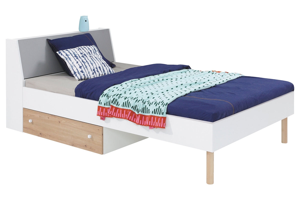 Mládežnická postel 90x200 Faro FR14 - Alb lux / stejar artizanal / šedý postel mládežnická