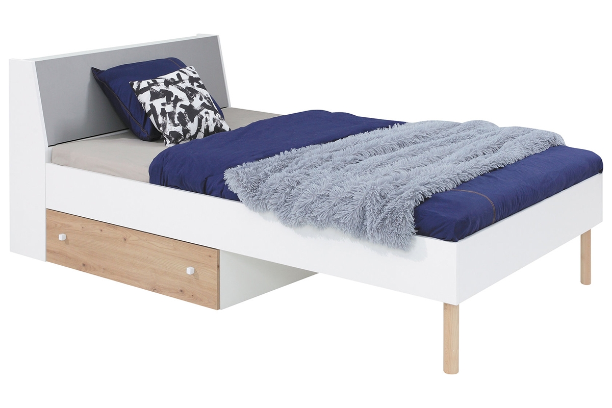 Detská posteľ Faro FR15 120x200 cm - biely lux / dub artisan / šedá łóżko młodzieżowe