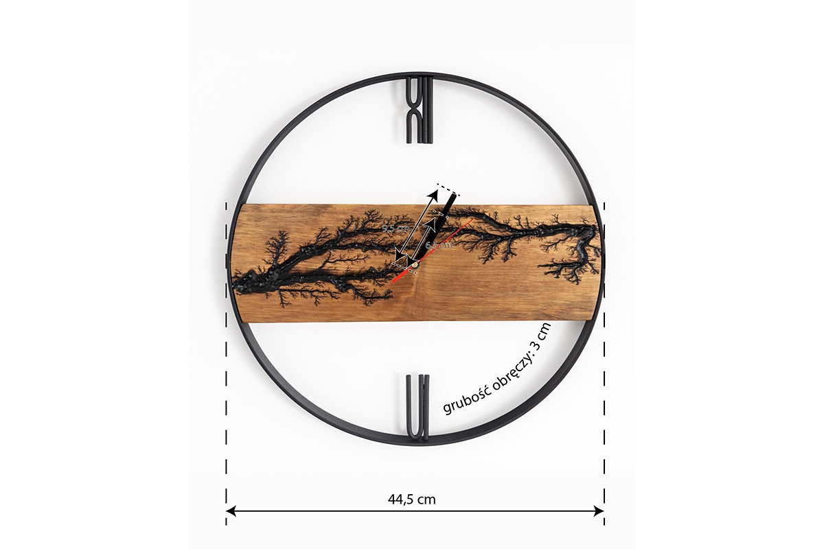 Dřevěné nástěnné hodiny KAYU 06 Olše v Loft stylu - Černý- 44 cm Dřevěné nástěnné hodiny KAYU 06