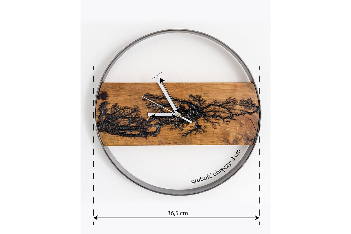 Drevené nástenné hodiny KAYU 09 Jelša v Loft štýle - Oceľ - 36 cm Drevené nástenné hodiny KAYU 09 Jelša v Loft stylu - oceľ - Rozmery