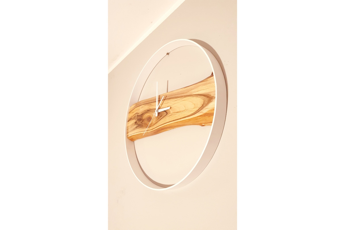 Dřevěné nástěnné hodiny KAYU 15 Ořech v Loft stylu - Bílý - 50 cm Dřevěné nástěnné hodiny KAYU 15 Ořech