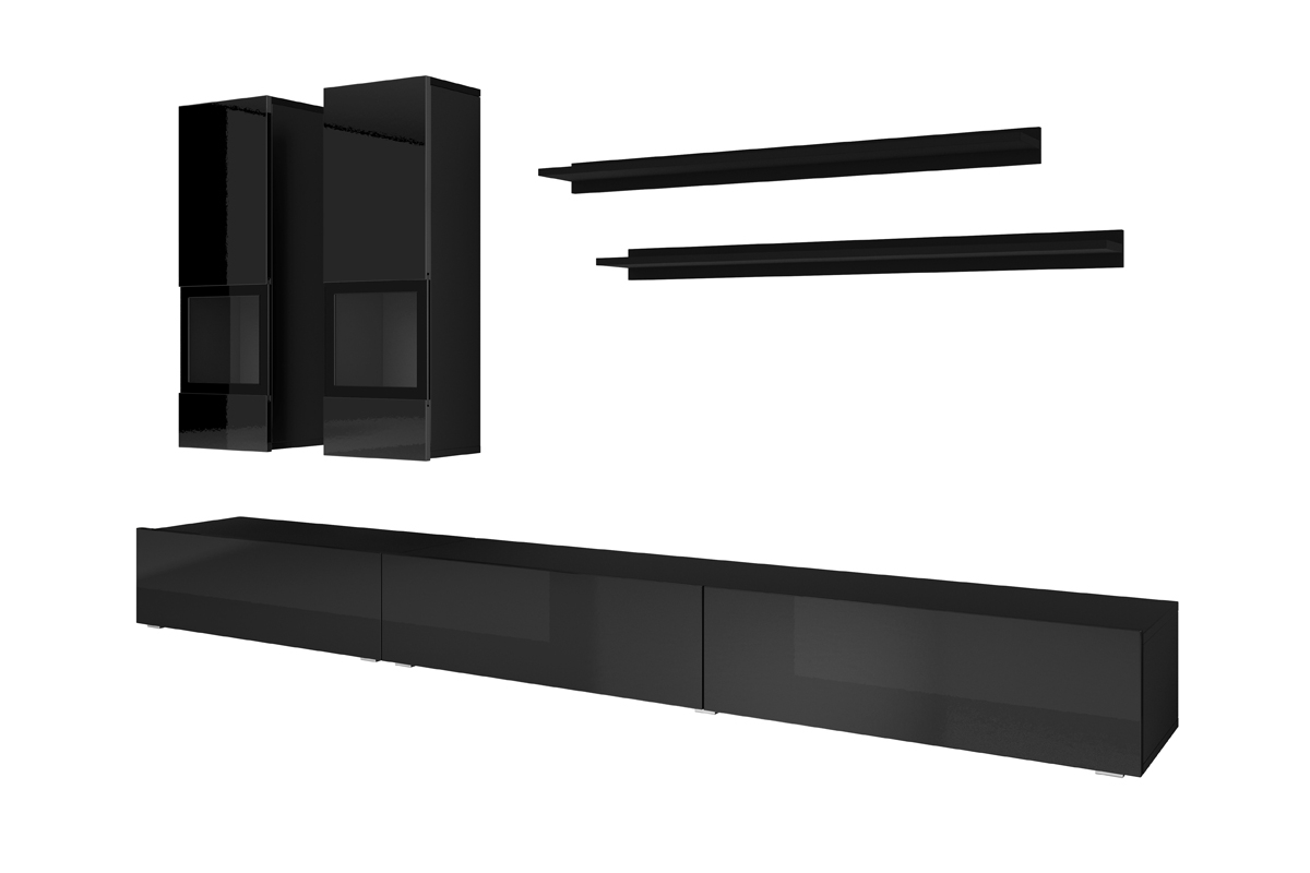 Komplet nábytku do obývacího pokoje s komodou a konferenčním stolkem Baros 10 Černý lesk  Černá Obývací stěna 