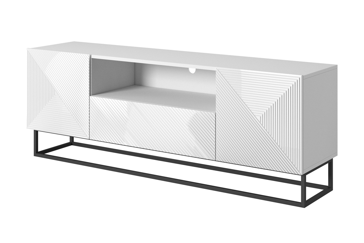 TV stolek Asha 167 cm na kovovém podstavci - bílý lesk Skříňka tv Asha 167 cm na kovové podstavě - Bílý lesk 