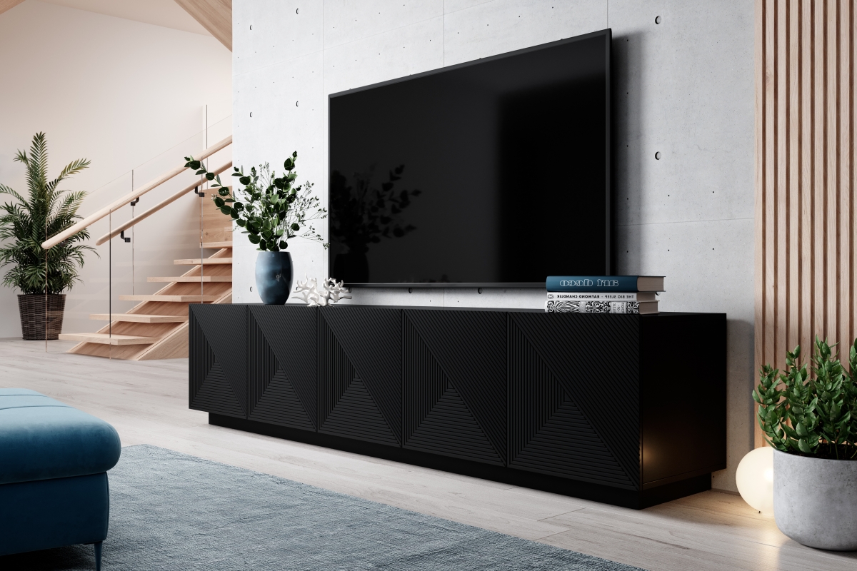 Asha TV-szekrény 200 cm - matt fekete Asha TV-állvány 200 cm - Matt fekete - elrendezés