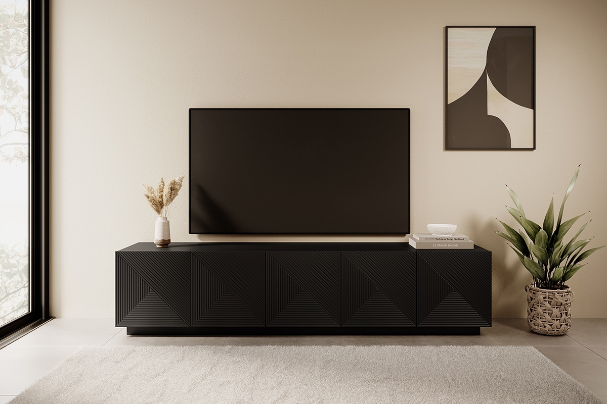 Asha TV-szekrény 200 cm - matt fekete Skříňka rtv