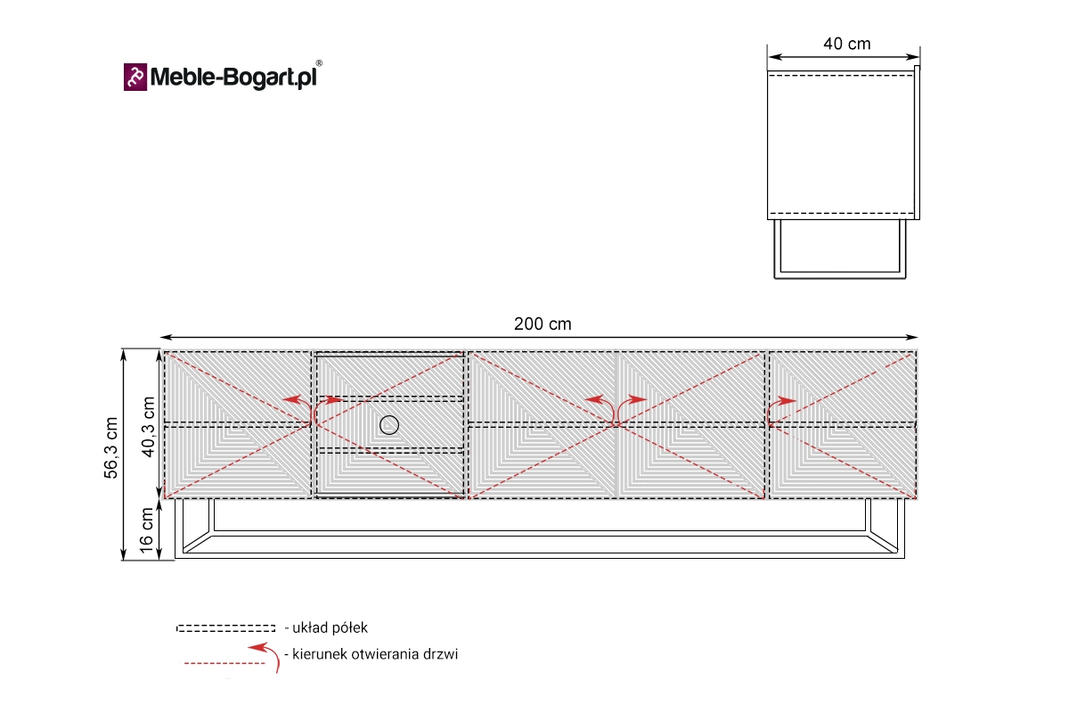 Skříňka tv Asha 200 cm na kovovém základu - Černý mat Skříňka tv Asha na kovovém základu je nábytek ideální do minimalistických obývacích interiérů