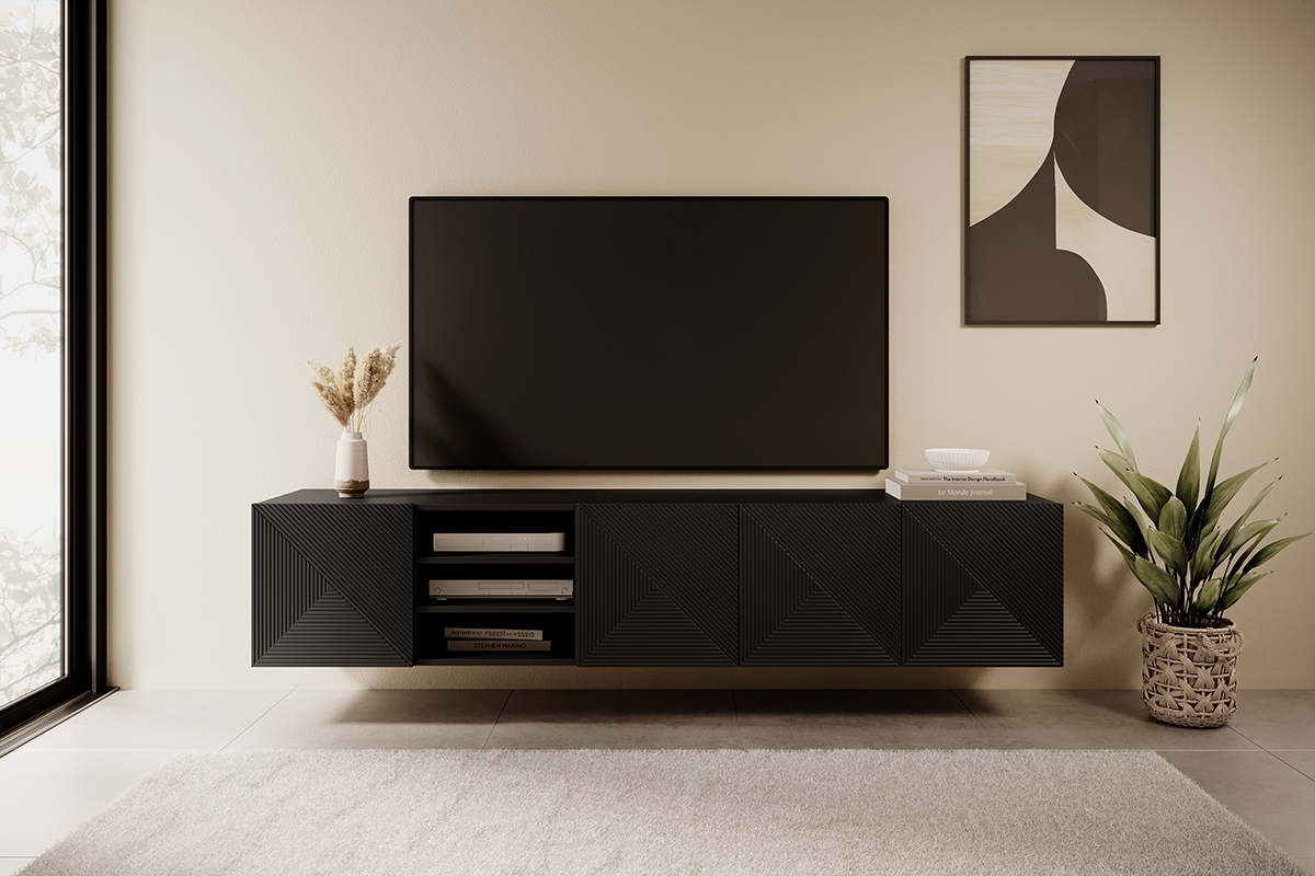 Asha falra szerelhető TV-állvány 200 cm - matt fekete Skříňka rtv