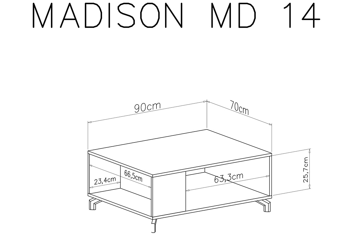Moderný konferenčný stolík s otvorenou policoumi Madison MD14 - Čierny / dub piškótový moderná Konferenčný Stôlík s výklenkommi Madison MD14 - Čierny / dub piškótový