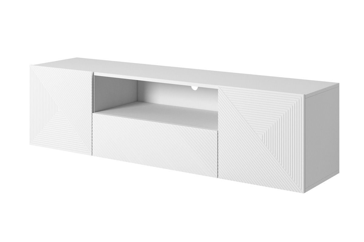 Závěsný TV stolek Asha 167 cm s výklenkem - bílý mat biała szafka RTV