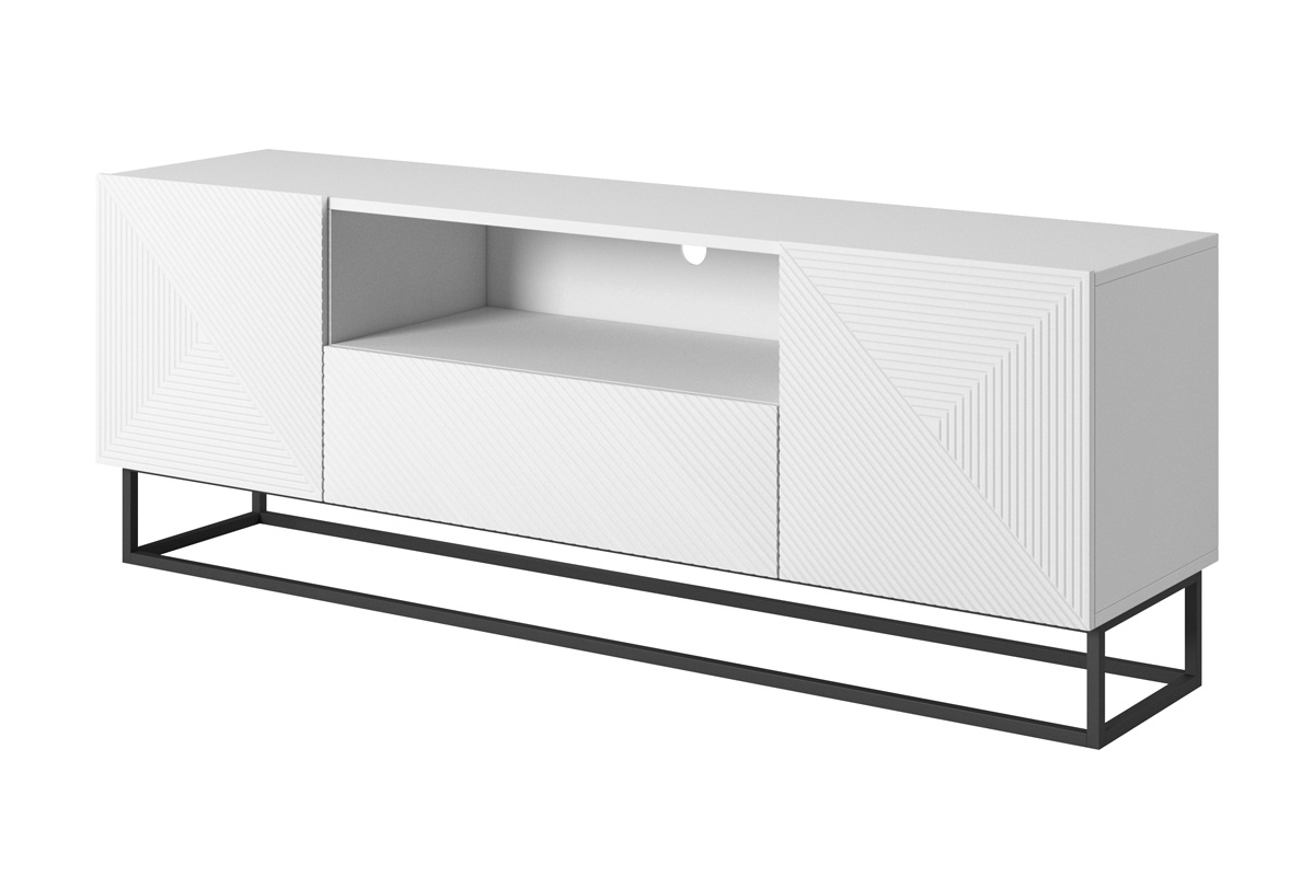 TV stolík Asha 167 cm na kovovom podstavci - biely mat szafka rtv z wnęka