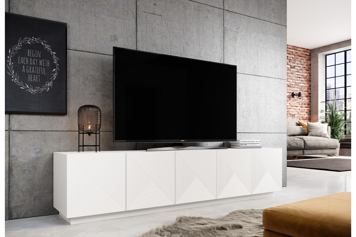 Moderný TV stolík Asha 200 cm - biely mat Skrinkado obývačky