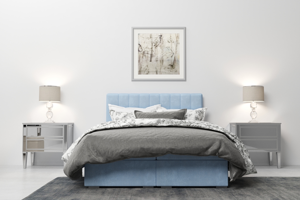 Boxspring posteľ s úložným priestorom Arkadia 140x200  Modré Posteľ z wysokim wezglowiem 
