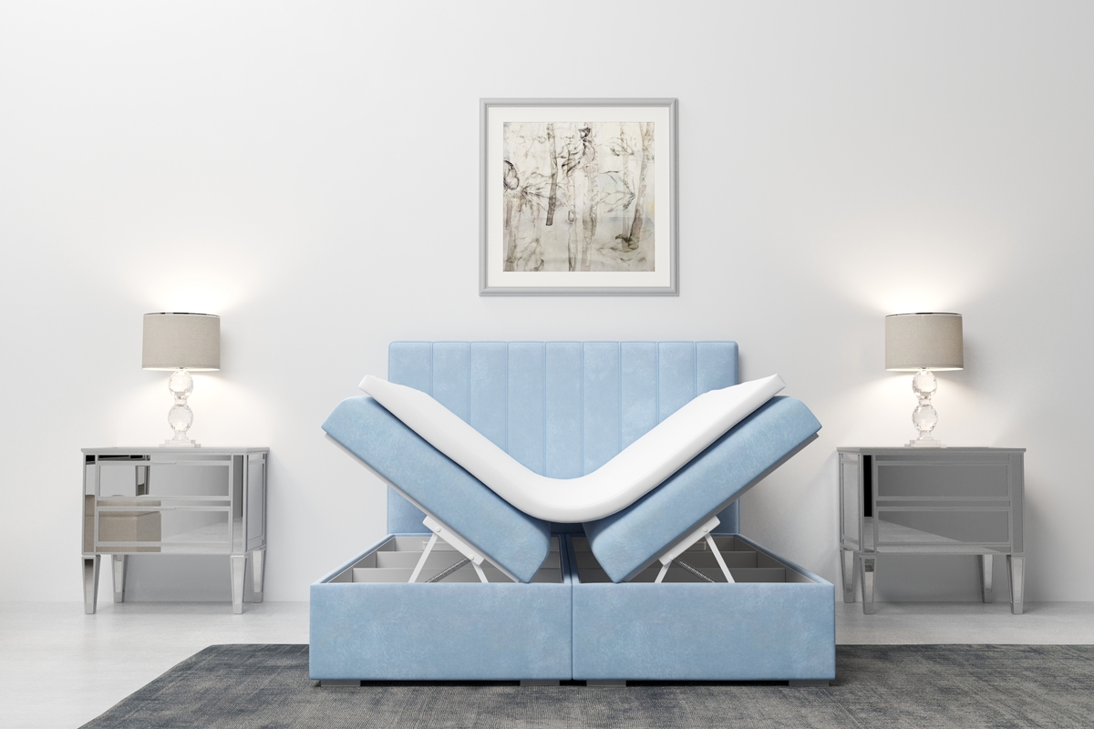 Boxspring postel s úložným prostorem Arkadia 140x200 Modré postel do ložnice s úložným dostorem na ložní prádlo