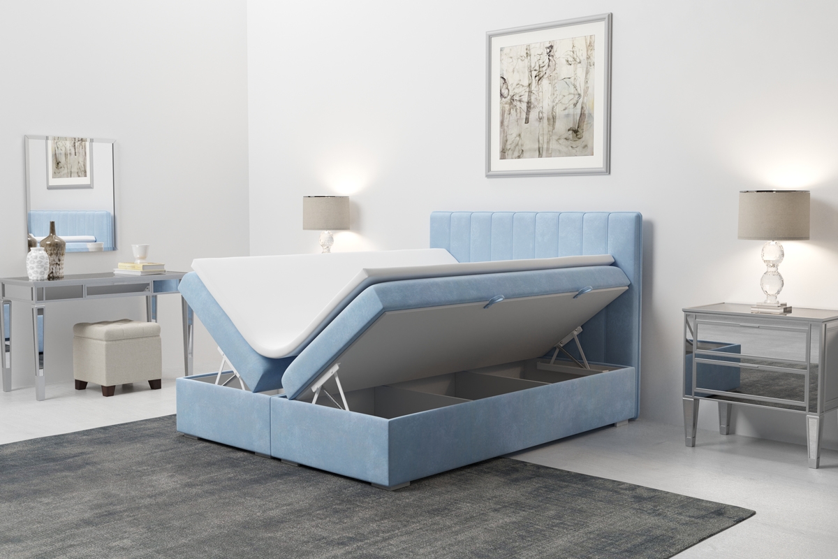 Boxspring postel s úložným prostorem Arkadia 140x200 úložné dostory na ložní prádlo otevírané do stran 