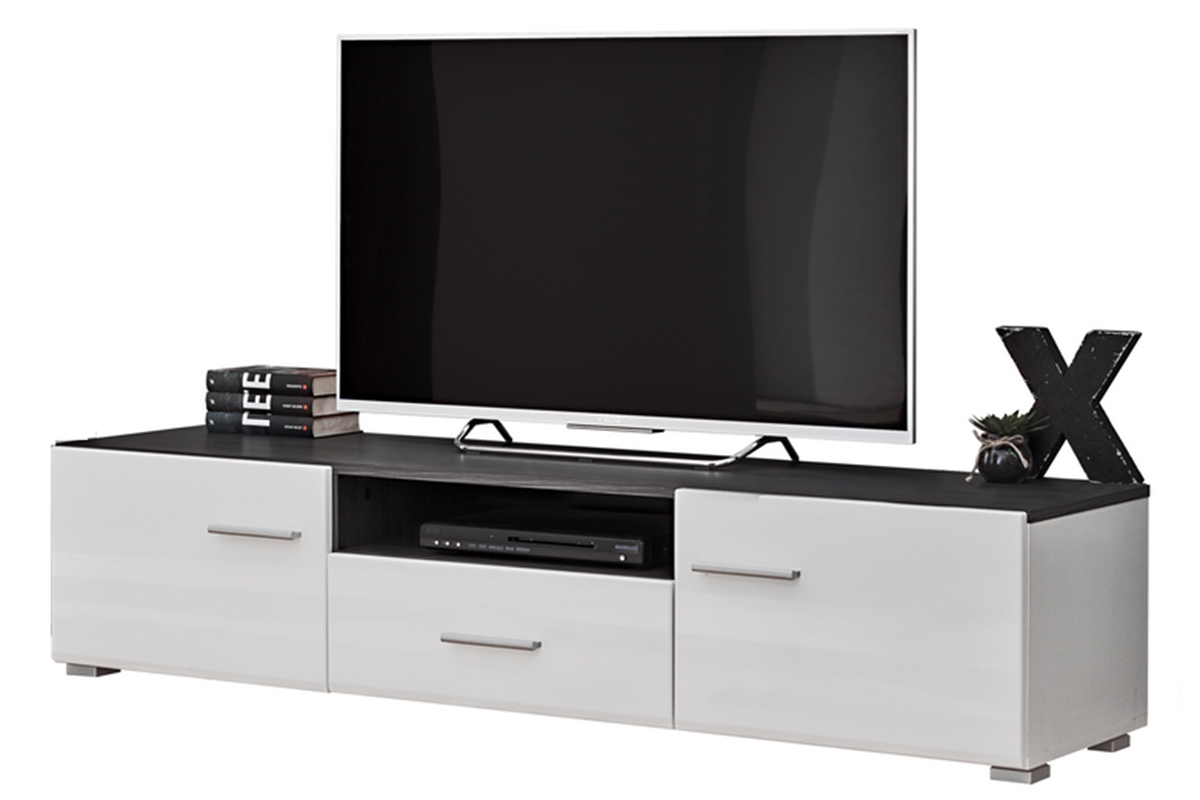 TV skrinka Solido Twin 180 cm - borovica nórska čierny / biely lesk TV skrinka