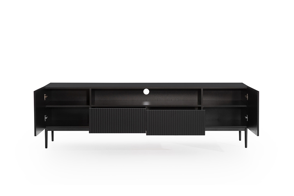 TV stolek Nicole 200 cm s výklenkem - černý mat / černé nožky Skříňka tv na kovovém podstavci