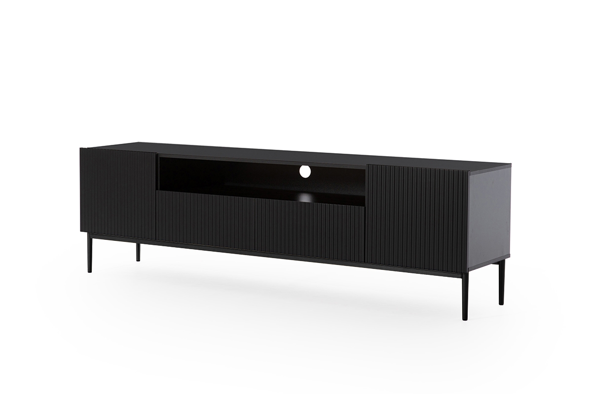 TV stolek Nicole 200 cm s výklenkem - černý mat / černé nožky Skříňka tv