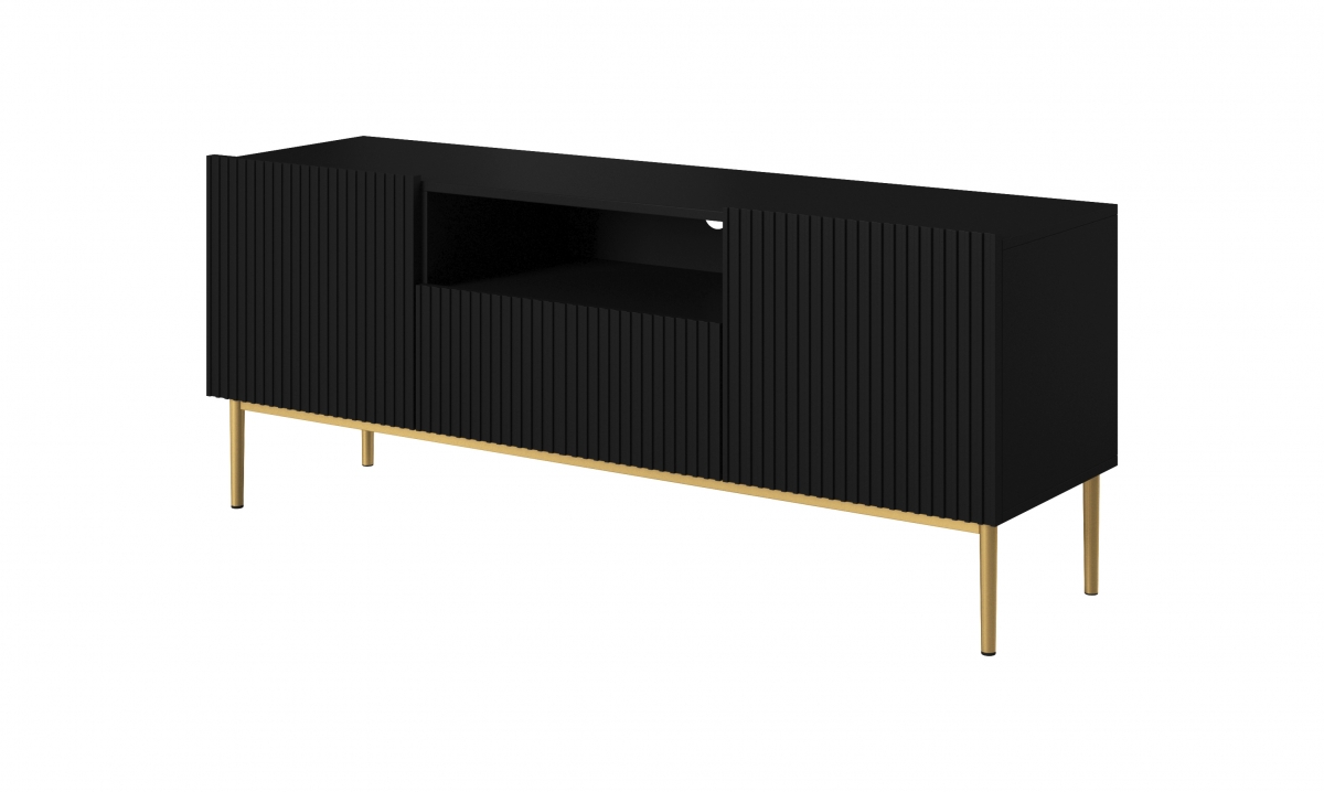 TV stolek Nicole 150 cm s výklenkem - černý mat / zlaté nožky Skříňka tv Nicole do obývacího pokoje