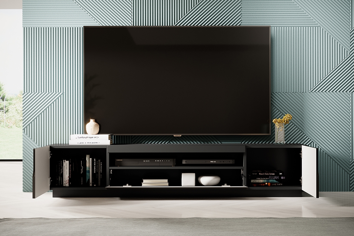 TV stolek Loftia 200 cm - černá / černý mat Skříňka do pokoje dziennego