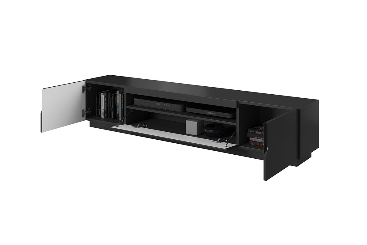 TV stolek Loftia 200 cm - černá / černý mat TV skříňka do obývacího pokoje