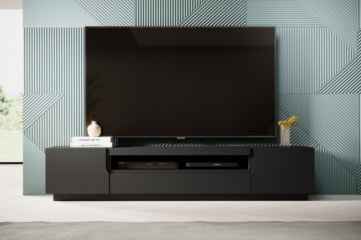 TV stolek Loftia 200 cm - černá / černý mat TV skříňka Černá