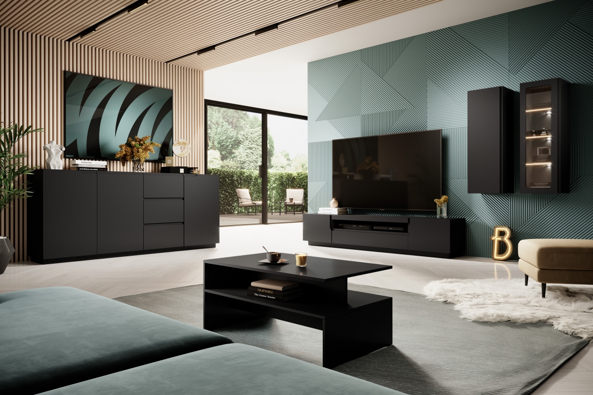 TV stolek Loftia 200 cm - černá / černý mat Skříňka tv