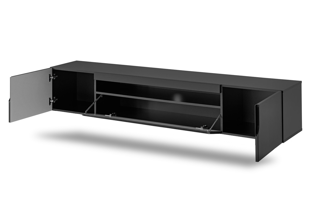 Závěsný TV stolek Loftia 200 cm - černá / černý mat Černá Skříňka tv