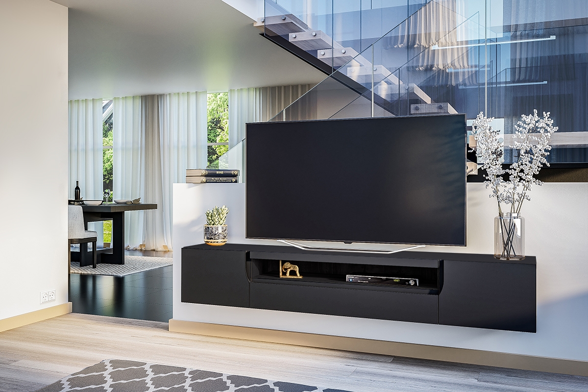 Loftia 200 cm fali TV-szekrény - fekete/fekete matt Televizní stolky
