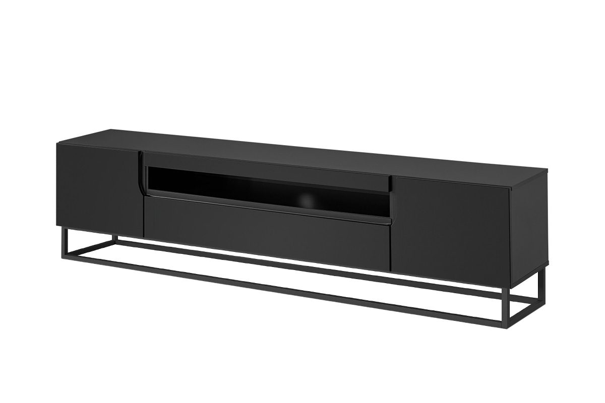 TV stolek Loftia 200 cm na kovovém podstavci - černá / černý mat Skříňka tv w stylu loftowym