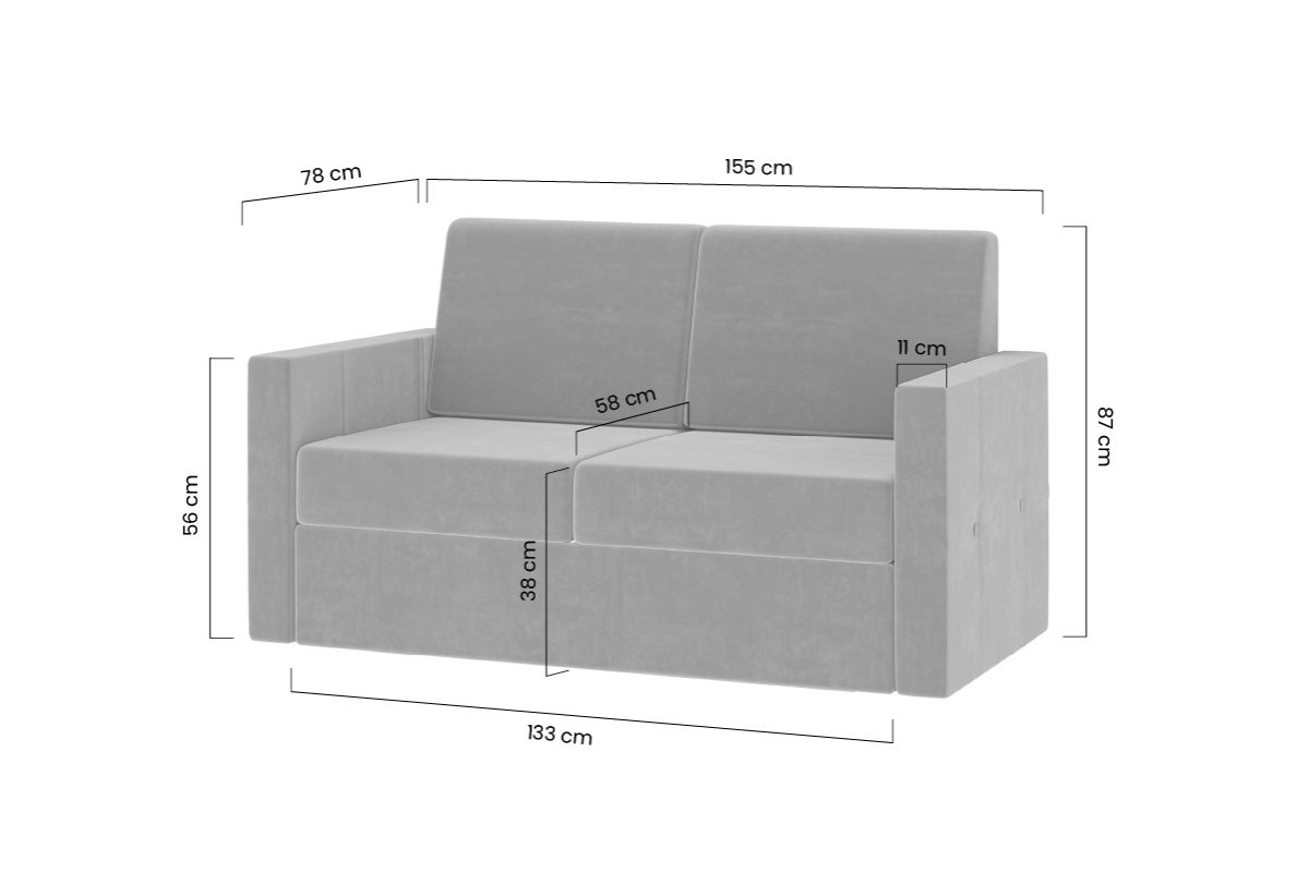 New Elegance kanapé kinyitható szekrényágyhoz 120 cm New Elegance kanapé kinyitható szekrényágyhoz 120 cm - méretek
